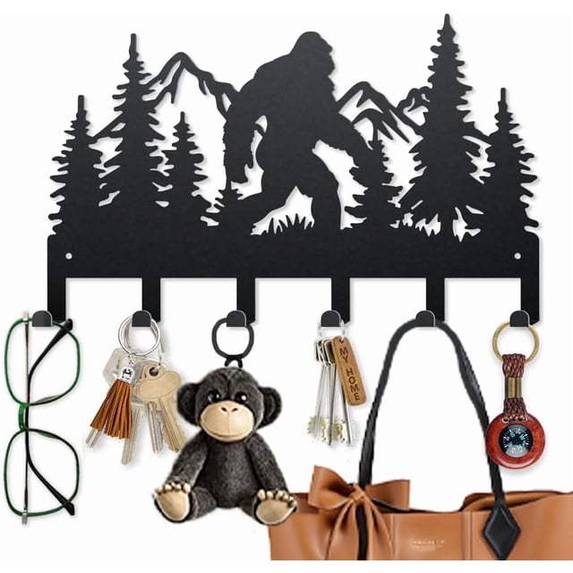Llavero de pared con diseño de gorila, animal del bosque, 15,7 × 9,8 pulgadas, gancho metálico para toallas, perchero con 6 ganchos, llavero decorativo.