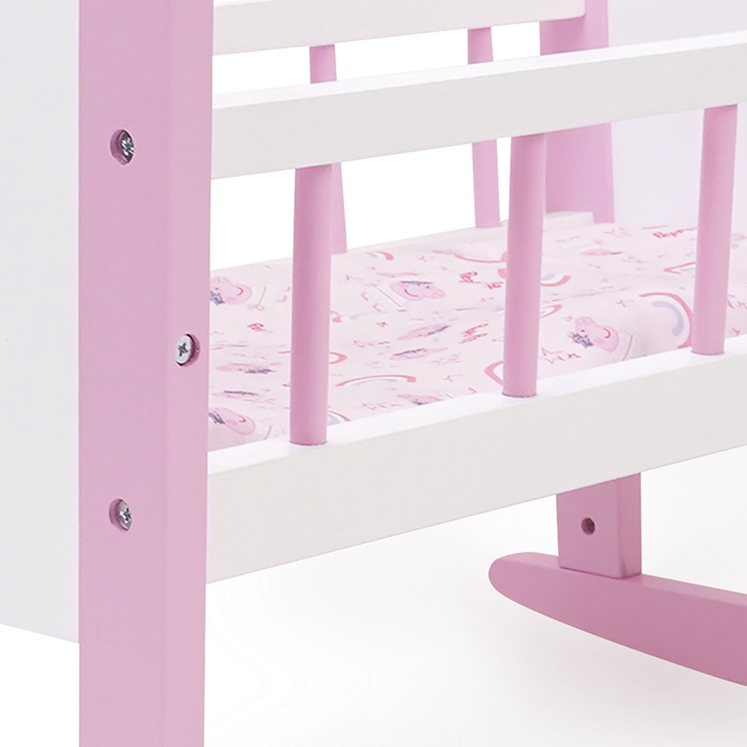 509 Crew: Peppa Pig - Wooden Doll Cradle - Pink-White-Moon, Rocking Bed, Pillow & Blanket, Doll & Plush Sleeping Accessory, Roleplay Toy, Kids 3+