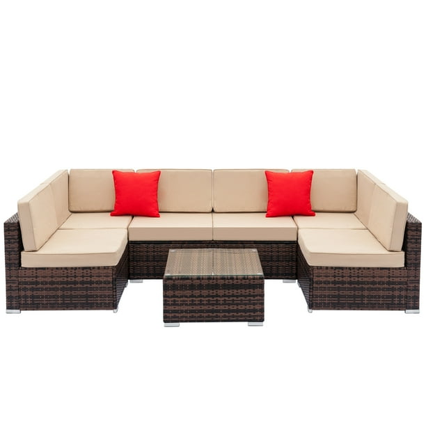 Clearance! 7PCS Wicker Patio Outdoor Dining Sets, All-Weather Wicker