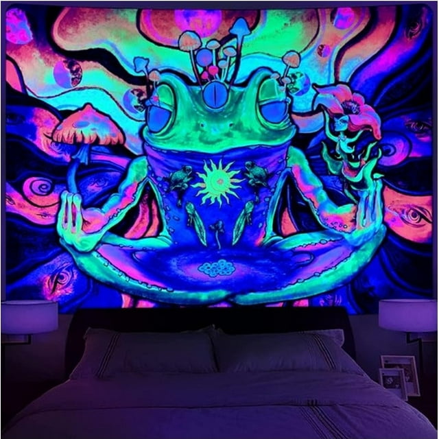 Tapiz de pared con forma de rana fluorescente, 150 x 130 cm, microtela de fibra