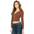 thumbnail image 4 of Made by Johnny Women's Deep V Neck Long Sleeve Cross Wrap Fitted Crop Top S RUST, 4 of 6