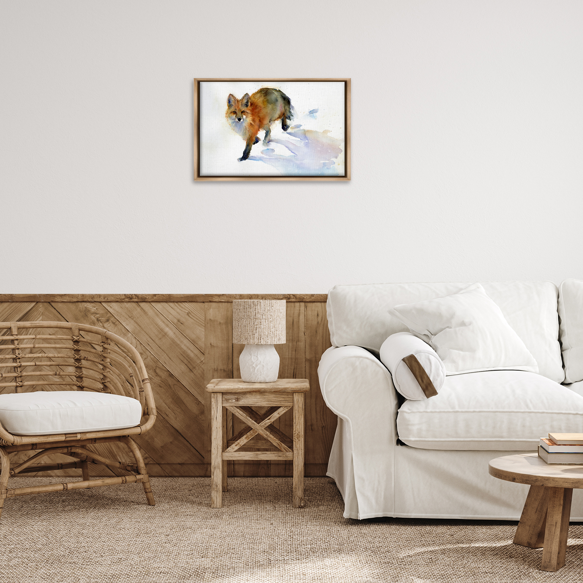 Stupell Industries Stepping Fox in Snow Animals & Insects Painting Brown Floater Framed Canvas Art Print Wall Art, 25 x 17
