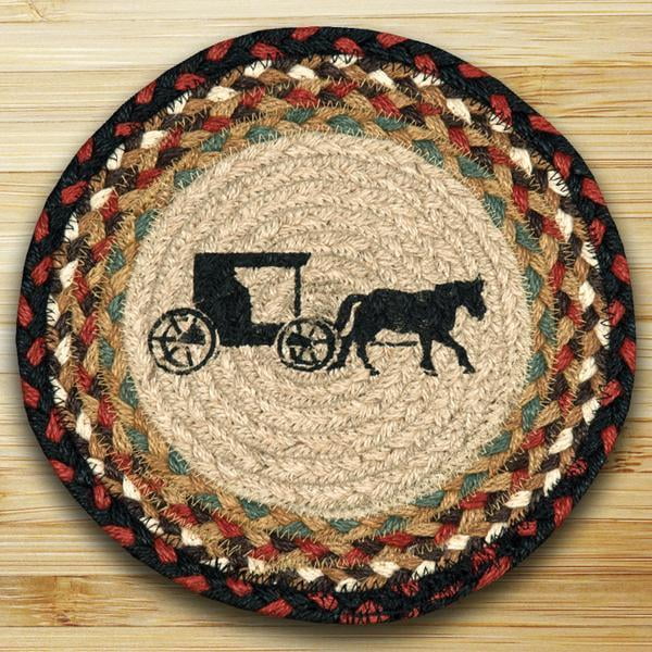 AMISH BUGGY 100 Natural Braided Jute Swatch, 10" Trivet/Placemat, by