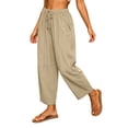 thumbnail image 4 of LIaqionyy Womens Cotton Linen Pants Baggy Wide Leg Lounge Elastic Waist Drawstring Lightweight Trousers with Pockets, 4 of 8