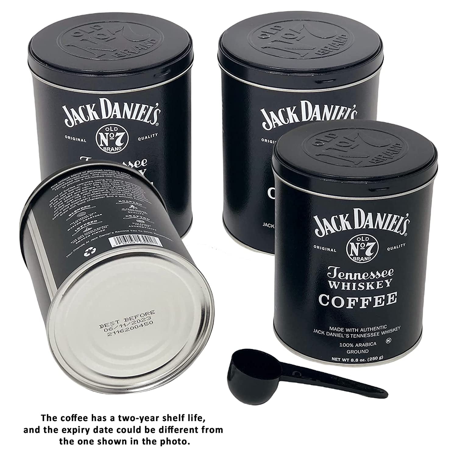 Jack Daniel's Coffee (4 Pack, 8.8oz Each) Bundled with Complimentary Measuring Spoon (1 Tbsp) - 100% Arabica, Medium Roast, Ground Gourmet Coffee, Kosher