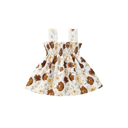 

Toddler Girls Floral Print Sling Dress Sleeveless Low-cut High Waist Dress