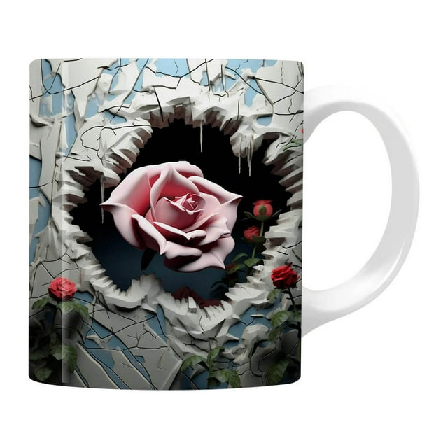 Cup vaso valentines día de San Valentín, cerámica pared rota, diseño romántico, capacidad 400ml, material resistente, para hogar, cocina, oficina, uso decorativo, estilo moderno, atractivo