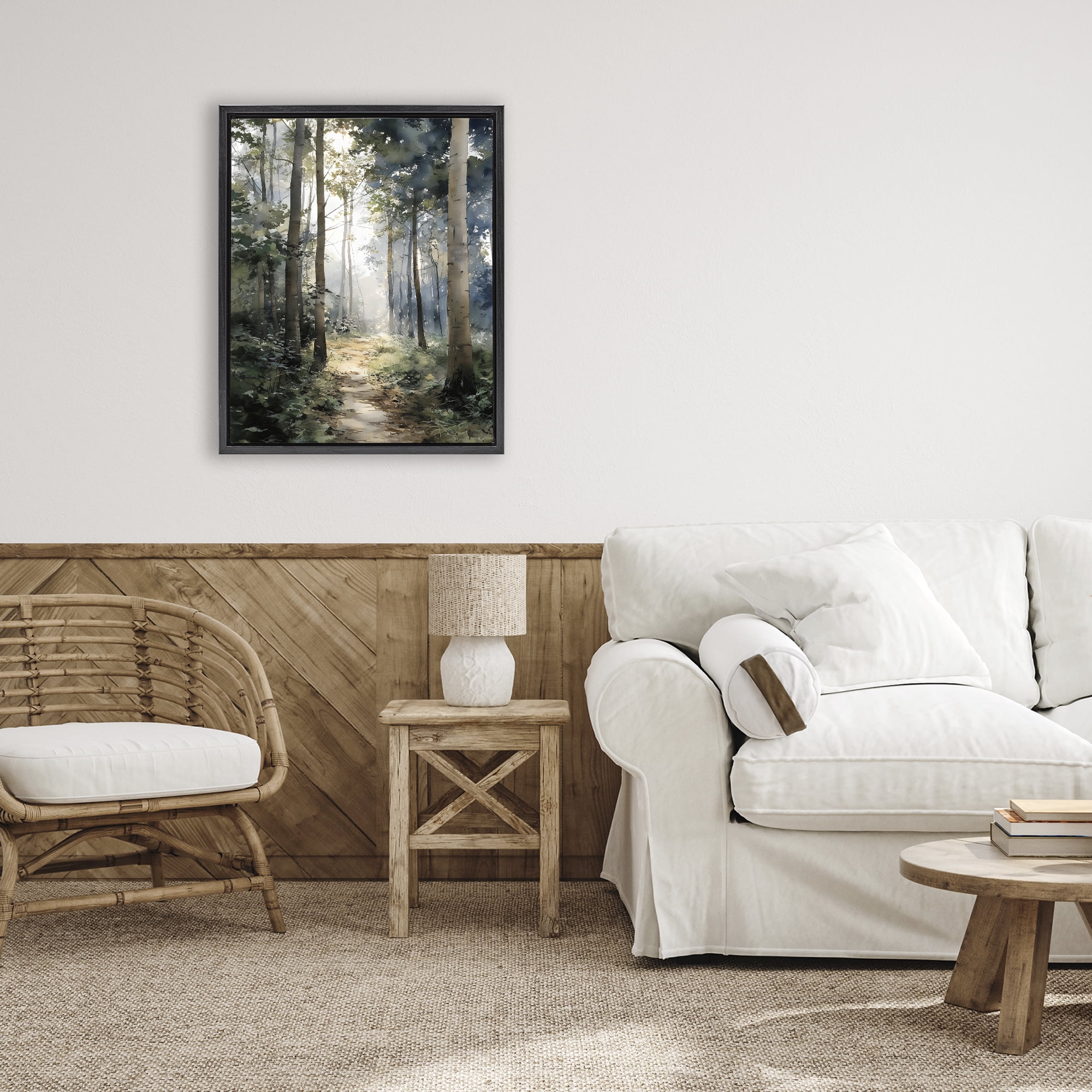 Stupell Industries Forest Path in Morning Black Framed Floater Canvas Wall Art, design by Franklyn Gregory