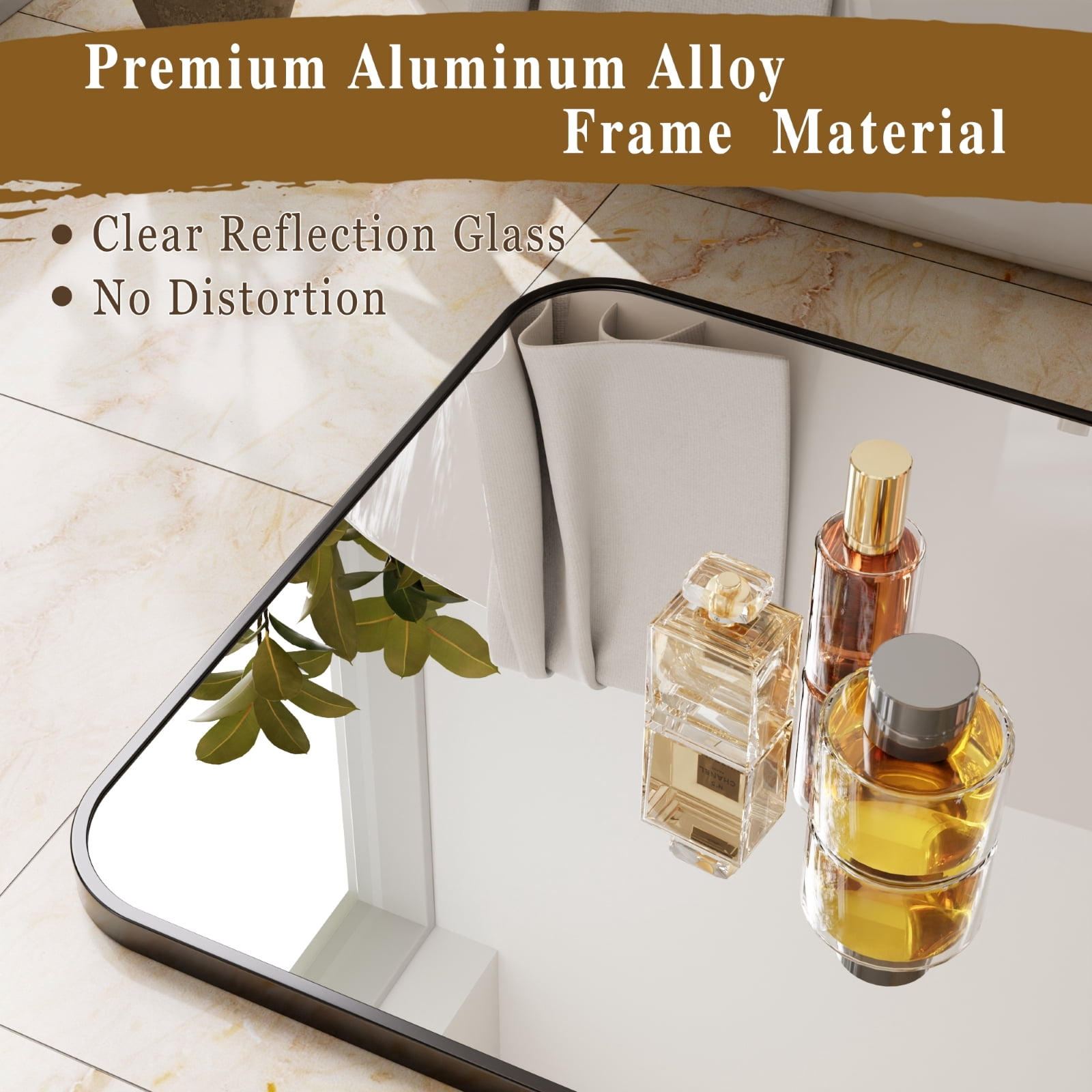 GRAHMCY 24"x36" Bathroom Mirror Wall-Mounted Vanity Mirror with Rectangular Metal Frame, Black