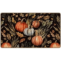 Fall Pumpkin Door Mat, Vintage Autumn Welcome Mat, Farmhouse Rustic Pumpking Home Front Door Mat Indoor Outside Entrance, Thanksgiving Gifts，Seasonal Botanical Leaves Decor Doormats 17X29 Inch