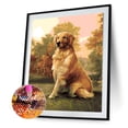 thumbnail image 2 of Cuadro de diamantes de bricolaje Golden Retriever sentado cuadro de diamantes de imitación redondo completo Tmvgtek Oficina Multiescena Multifunción, 2 of 9