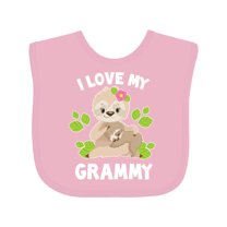 Inktastic Cute Sloth I Love My Grammy with Green Leaves Boys or Girls Baby Bib