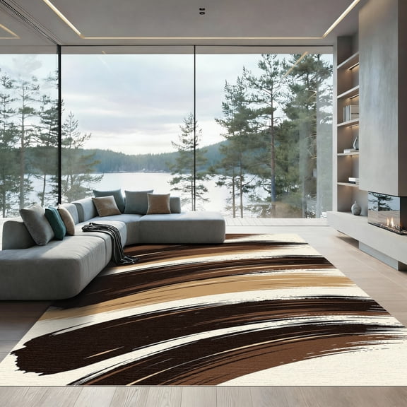 ODIKA 4'x6' Machine Washable Non-Slip Area Rug, Abstract Brown High Traffic Rug, Brown, 1120444