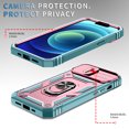 thumbnail image 3 of Military Grade Drop Impact for iPhone 15 Camera Lens Slide Protection Case 360 Metal Rotating Ring Kickstand Holder Armor Shockproof Case For iPhone 15, Green+Pink, 3 of 11