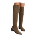 thumbnail image 3 of Gyexs Thigh High Boots for Women Wide Calf Low Heel Long Boots Pull on Pointed Toe Suede Boots with Side Zipper Coffee & Size 8, 3 of 9