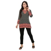 Maple Clothing Short Kurta India Tunic Top Kurti Women's Printed Indian Apparel (Black, M)