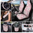 thumbnail image 2 of Yuyamidu 15 Pcs Pink Flowers Car Seat Cover Set with Auto Steering Wheel Cover Seat Belt Strap Pads Cup Holder Trash Bag Tribal Floral Air Vent Storage Pocket Rear View Mirror Cover Keychain, 2 of 7