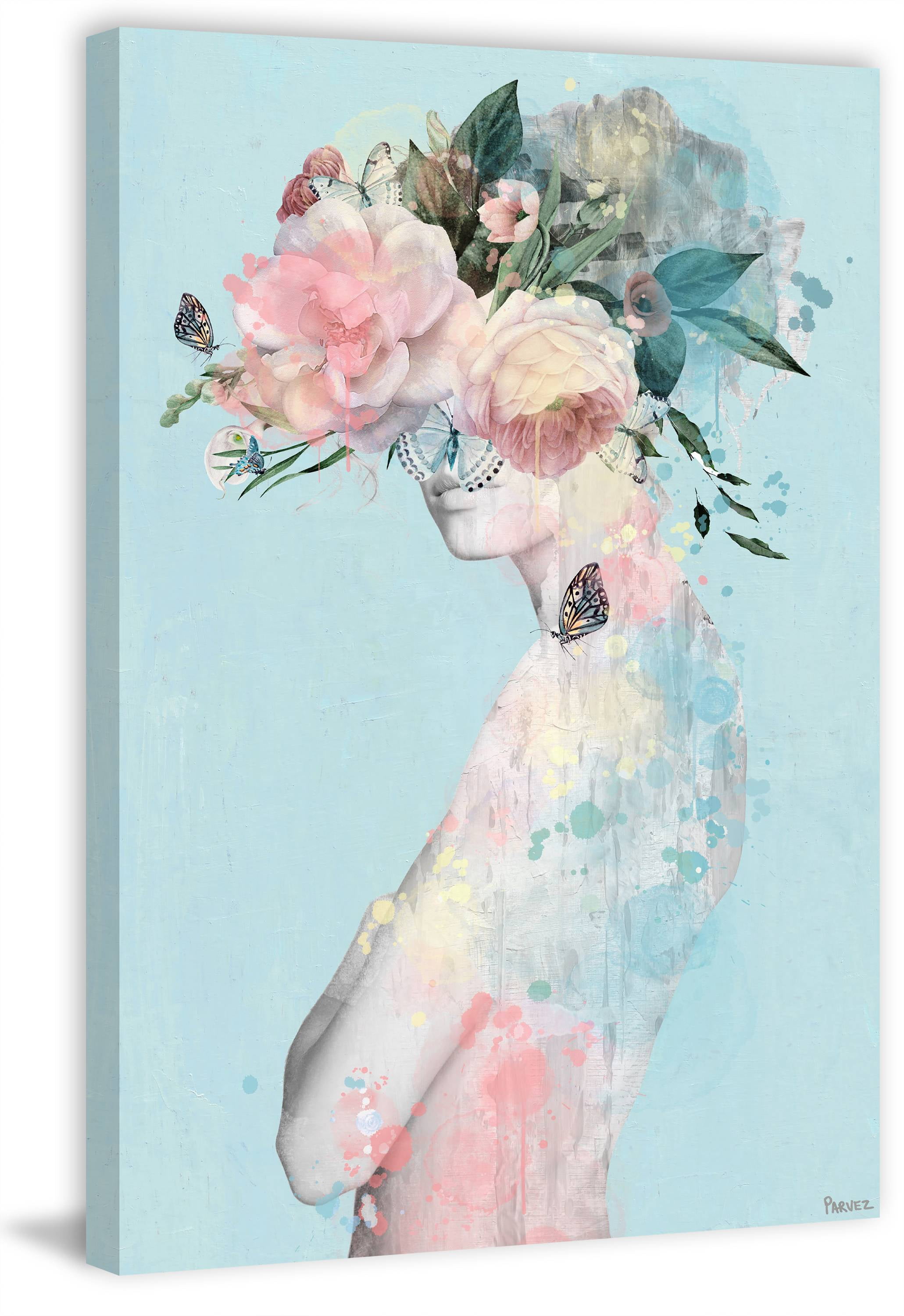Parvez Taj Flower and Butterflies Canvas Wall Art