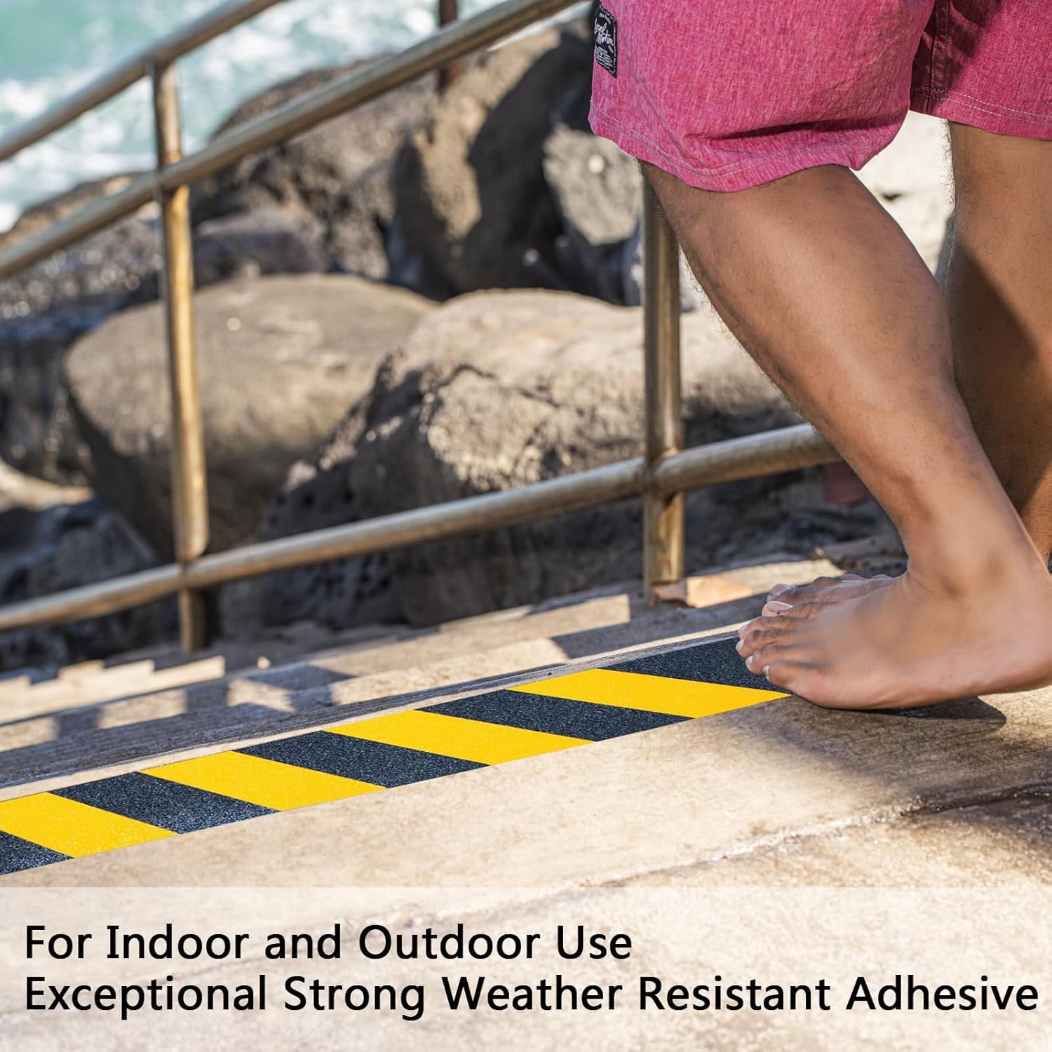 Anti Slip Tape, 4 Inch x 42 Ft Grip Tape for Stairs Outdoor/Indoor, Waterproof Non Skid Roll for Stair Treads Non Slip, High Traction Friction Abrasive Adhesive Stair Steps, Caution Yellow/Black