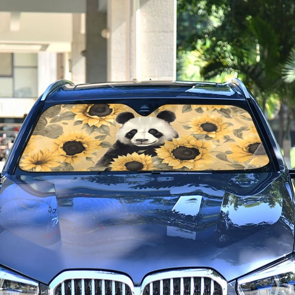 Panda Sunflowers Bear Automotive Front Car Windshield Sun Shade Reflector Foldable for Front Fit for Cars Truck SUVs