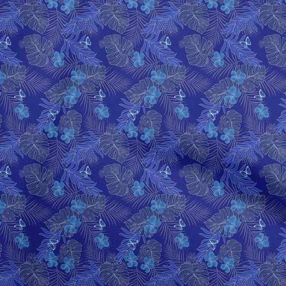 oneOone Cotton Cambric Blue Fabric Tropical Sewing Fabric By The Yard Printed Diy Clothing Sewing Supplies 42 Inch Wide