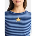 thumbnail image 3 of No Boundaries Graphic Striped Pointelle Top with Long Sleeves, Women’s, 3 of 5