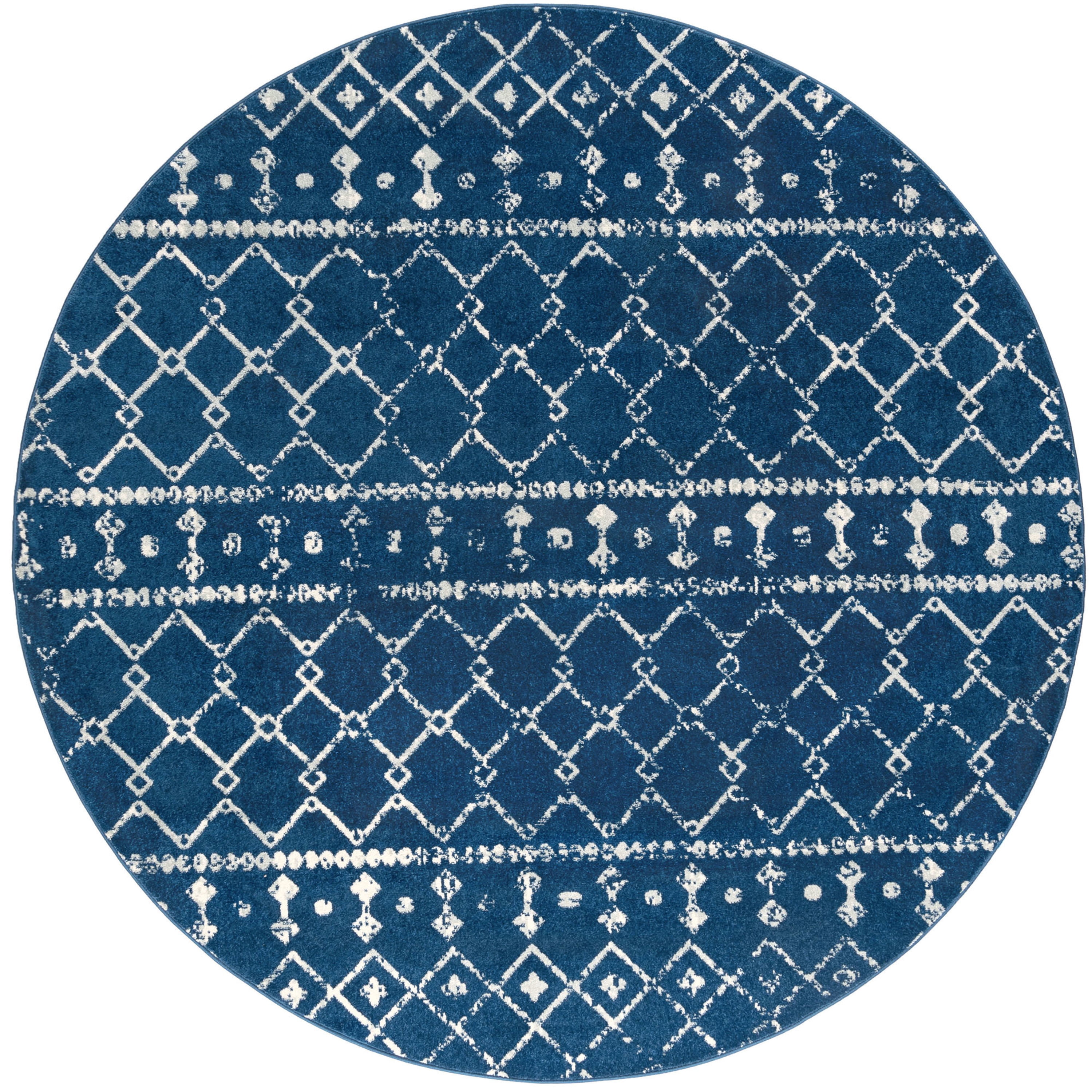 Transitional Area Rug (7'10'' Round) Geometric Navy, Gray Indoor Round Easy to Clean