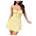 thumbnail image 2 of Womens Spaghetti Strap Mini Dress Summer Sleeveless Slim Fit Party A Line Dresses Yellow M, 2 of 9