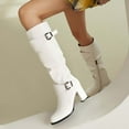 thumbnail image 5 of Mostsola Slouchy Boots for Women Buckle Strappy Zip up Mid Calf Boots Block Heel Tall Boots, 5 of 9