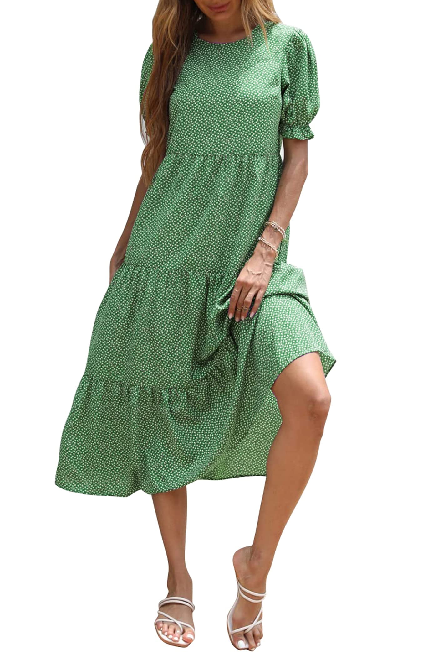 Fantaslook Dresses for Women Summer Casual Boho Dress Floral Print Puff