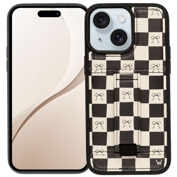 Walli Cases iPhone 15 Phone Case with Wallet and Finger Strap - Bow Noir