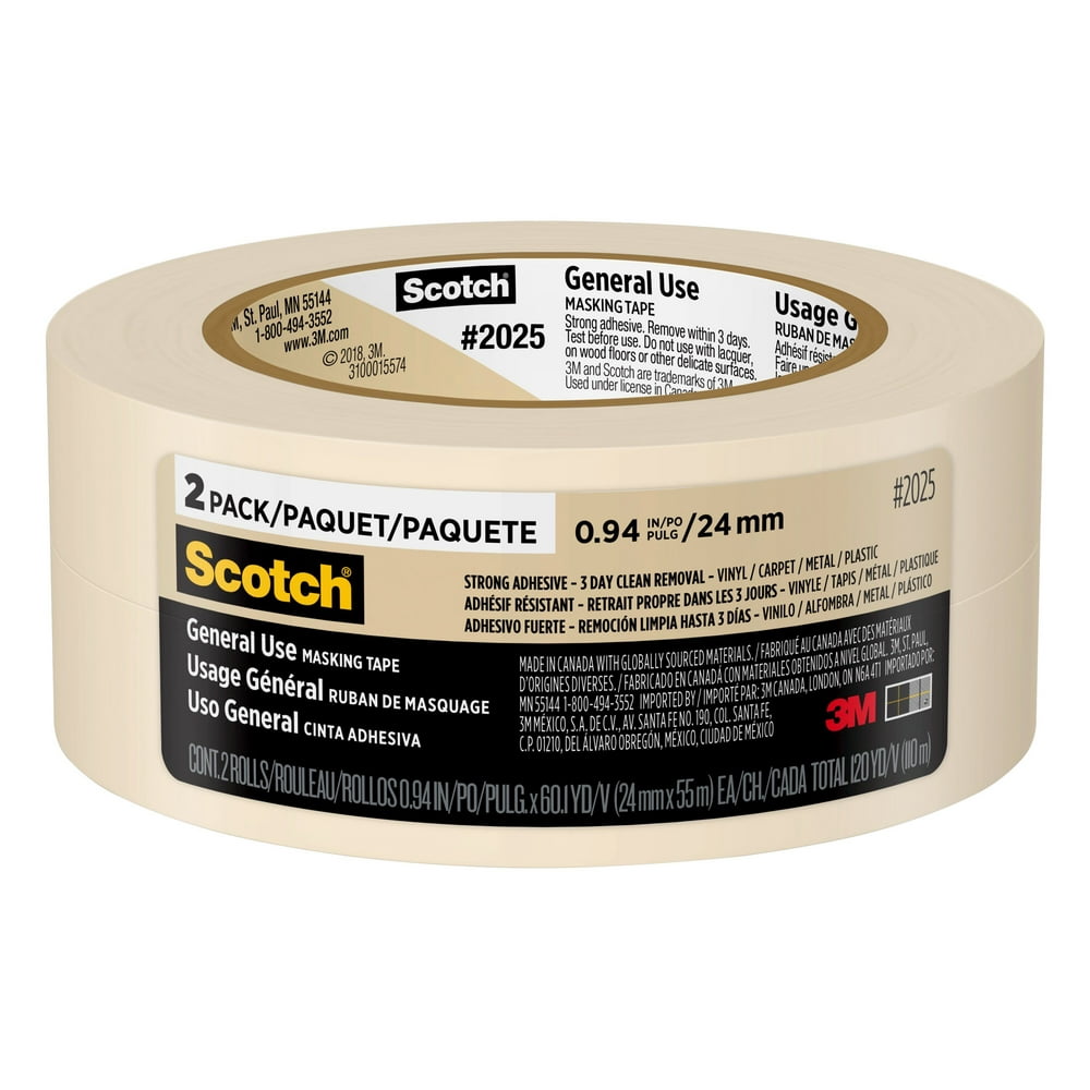 Scotch General Use Masking Tape, Beige, 0.94 in x 60.1 yd, 2 Rolls
