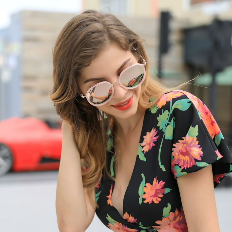 Womens/Girls Retro Round Polarized Sunglasses Anti Glare for
