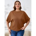 thumbnail image 2 of SHOWMALL Women's Plus Tops Boat Neck Batwing Half Sleeve Drop Shoulder Casual Shirts 3X Ginger, 2 of 7