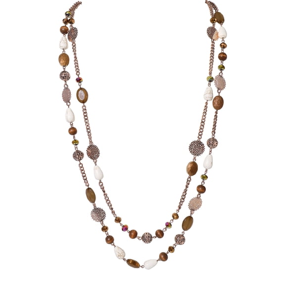 Bocar Long Necklaces for Women Trendy, Boho Layered Crystal Beaded Collar Necklaces for Women, Fashion Statement Necklaces Jewelry(NK-10084-Brown)