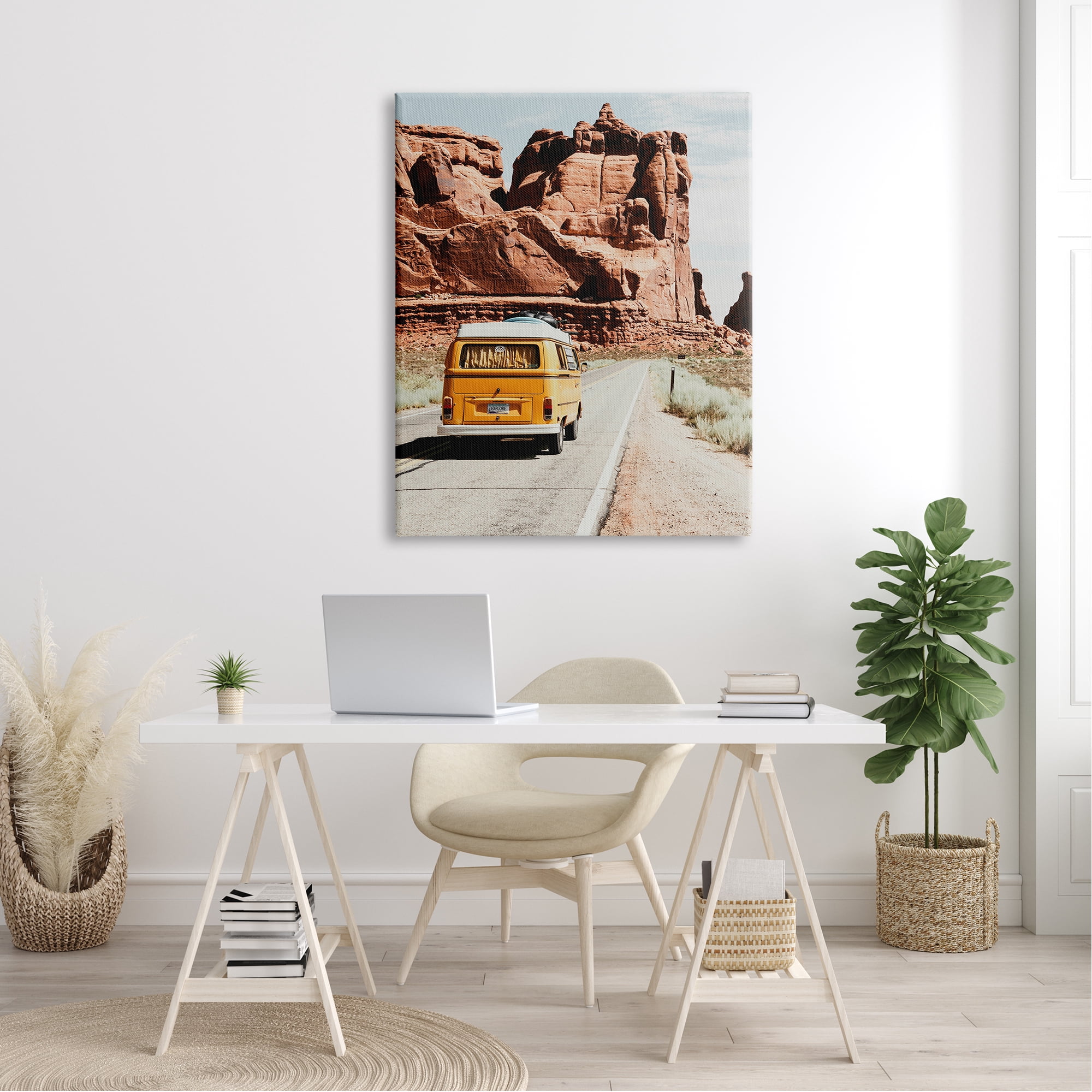 Stupell Industries Yellow Van Driving Canyon Desert Rural Road Canvas Wall Art, 36 x 48, Design by Amy Brinkman