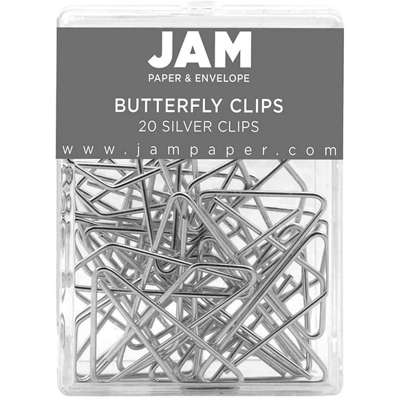 JAM PAPER Colorful Butterfly Clips - Silver Paper Clamps - 20/Pack