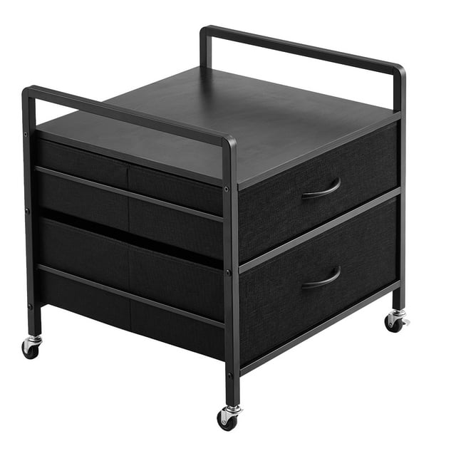 KFFKFF Support de Mini-Frigo avec Rangement, table de Mini-Frigo Capacité 79 kg avec 2 Tiroirs et 4 Roulettes Pivotantes, Tablette mobile