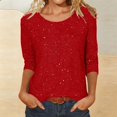 thumbnail image 2 of HXWCHs Women's Casual Loose Fit Round Neck Sparkling Sequins Short Sleeve Bling T Shirt ofp M Red, 2 of 4