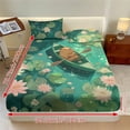 thumbnail image 6 of SEANATIVE King Size Bedding Set, 3 Piece Sheet Set with 1 Fitted Sheet and 2 Pillowcases Machine Washable Bedroom Decoration, Capybara Lotus Leaf Wooden Boat Green, 6 of 7