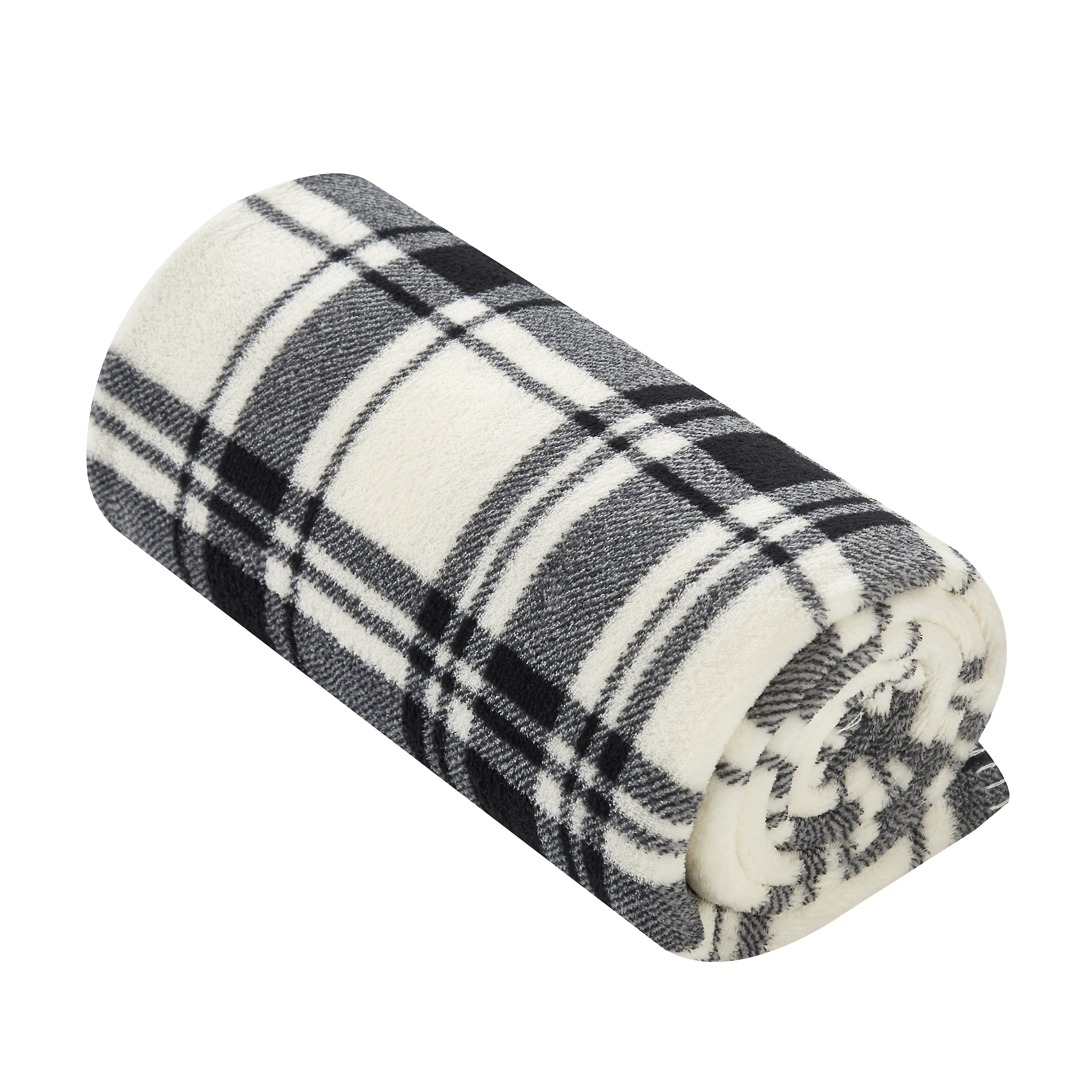 Mainstays Contemporary Black Plaid Fleece Plush Throws, 60" x 50", Washable 2 Count