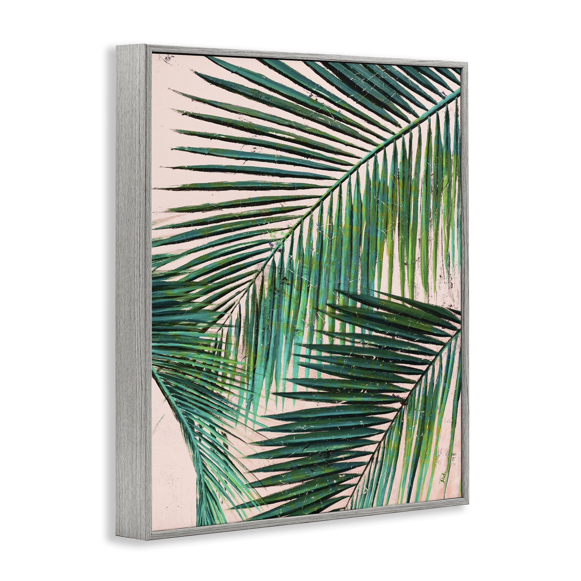 Stupell Industries Flowing Palm Fronds Botanical & Floral Painting Gray Framed Art Print Wall Art, 16 x 20