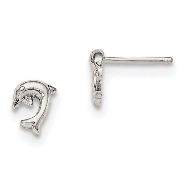 Sterling Silver Rhodium Plated Dolphin Post Earrings QE8668