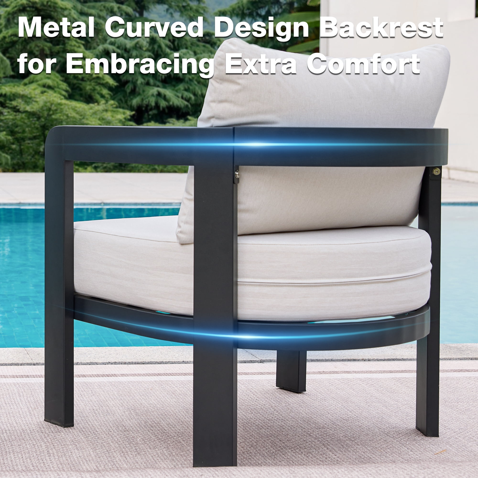 COMLAX FIELD Outdoor Furniture Set, 2-Piece Metal Modern Patio Armchairs with Thick Cushions, Outdoor Conversation Set Balcony Chairs