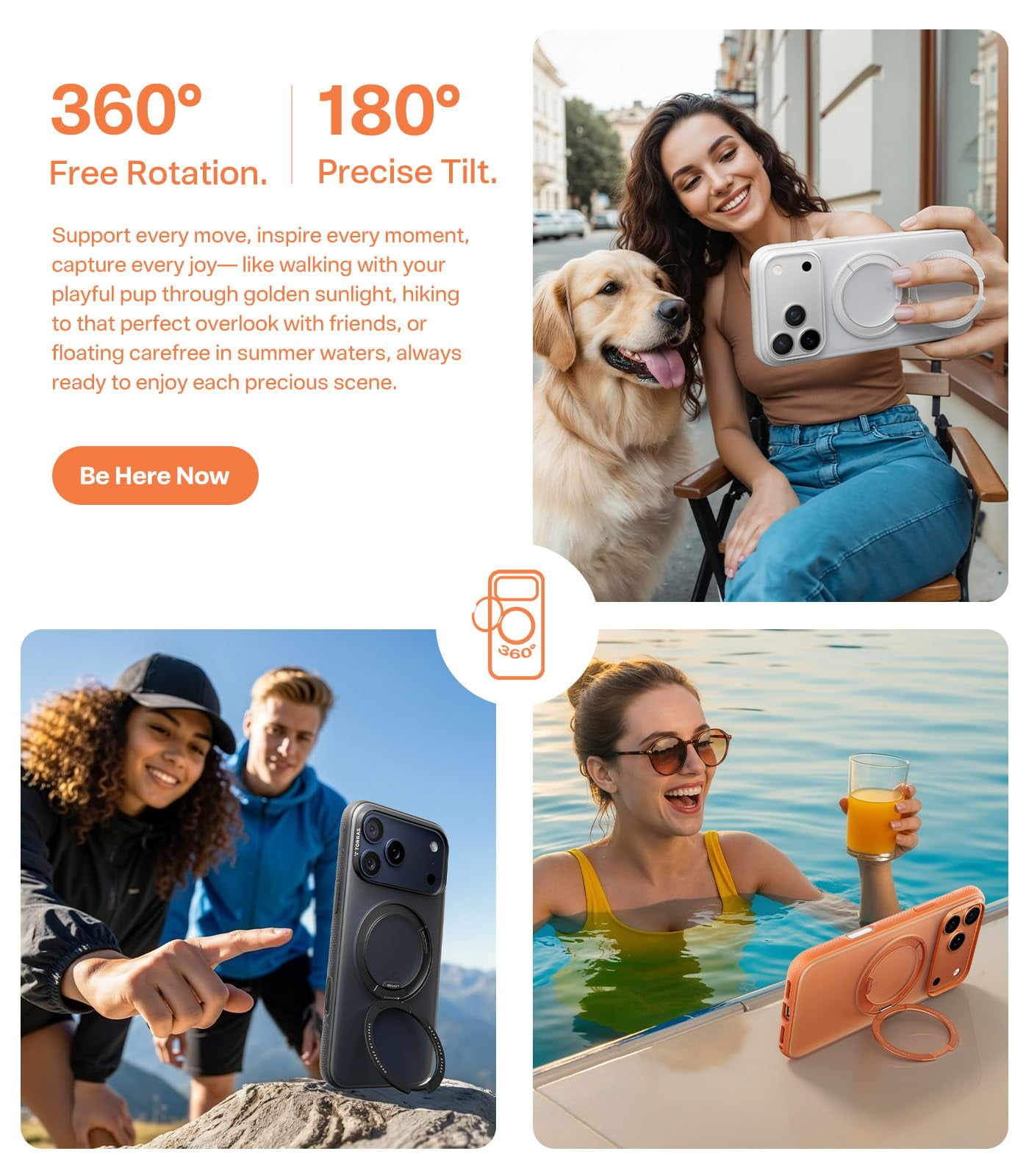 TORRAS O3 Fitness for iPhone 17 Pro Max Case, Fit for MagSafe with 360°Stand, Mil-Grade Protection, Camera Control, Translucent Slim, 6.9″,Cosmic Orange
