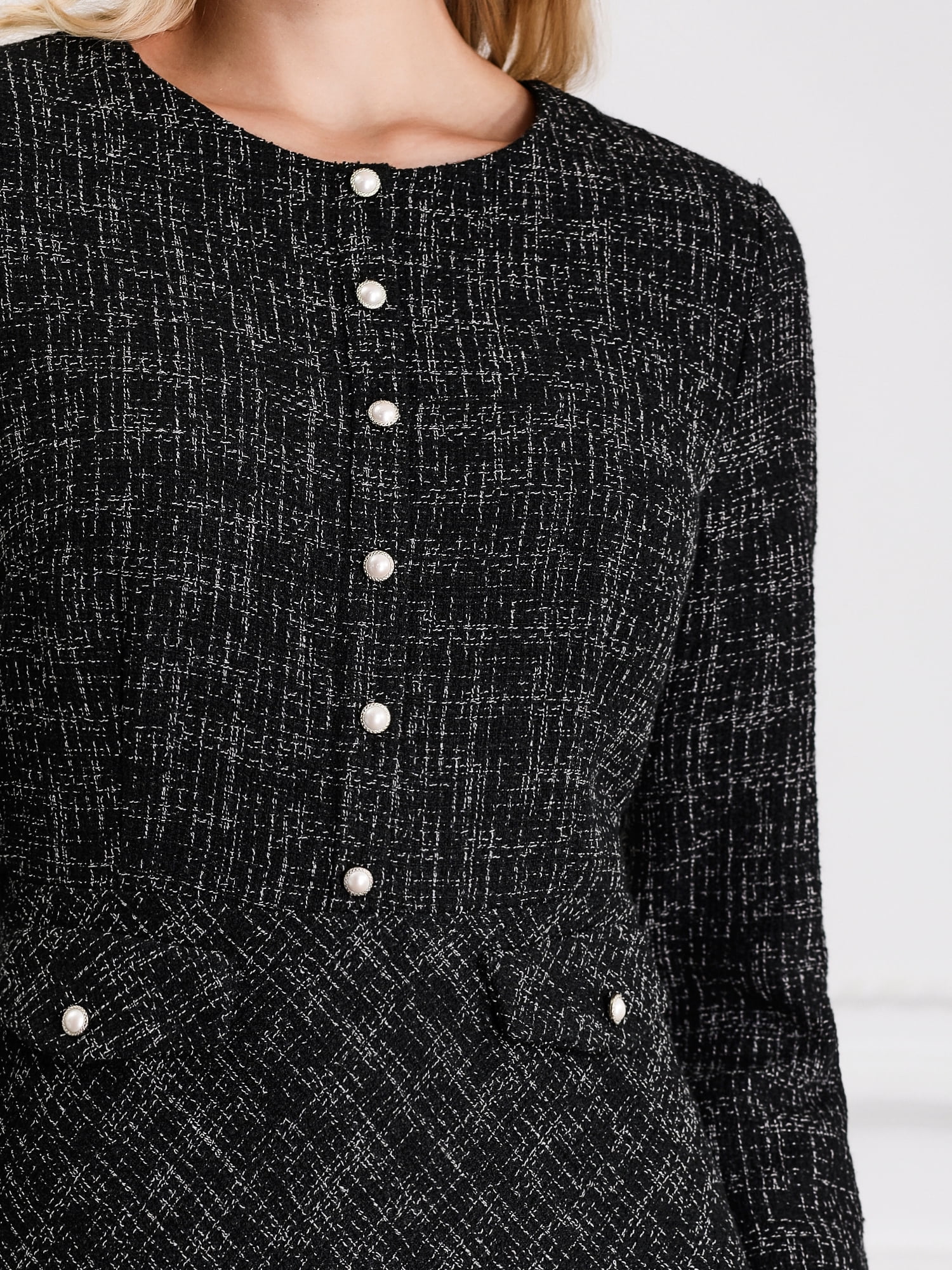 DARING DIVA A-Line Tweed Vintage Work Flare Dress S Black