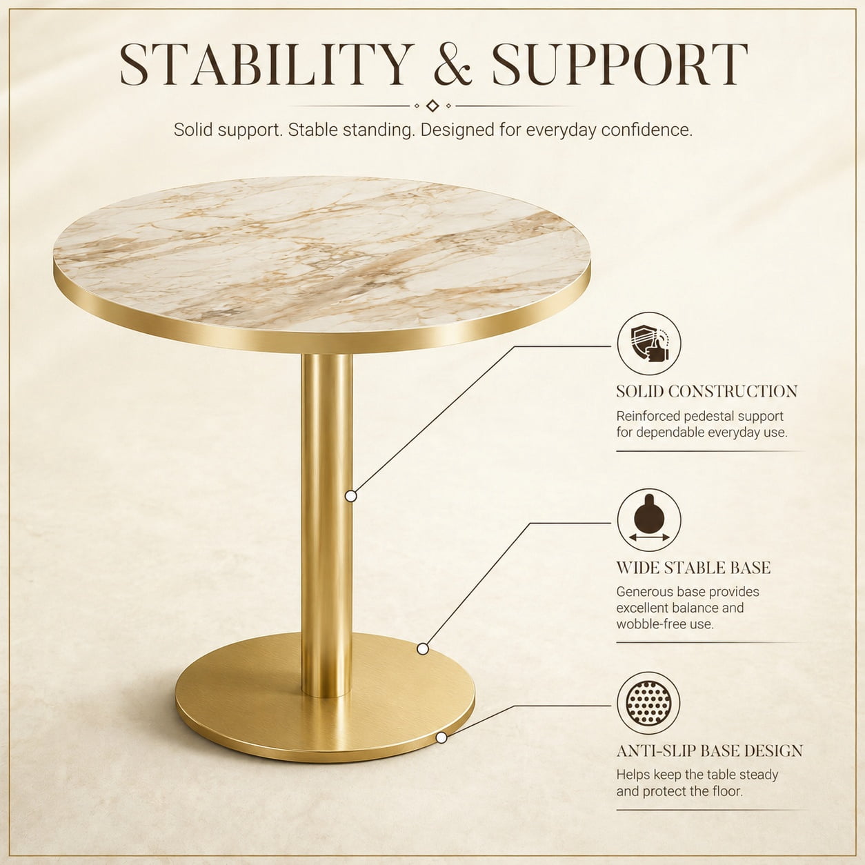 Aukfa 31.5" Round Sintered Stone Dining Table for 2-4, Kitchen Table Tulip Table with Gold Pedestal Base for Bistro Small Apartment,Calacatta Gold Marble