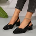 thumbnail image 4 of Dakaela Kitten Heels for Women Rhinestone Closed Pointed Toe Chunky Heeled Sandals Sparkly Slip on Wedding Bride Dress Pumps Shoes Black 6.5, 4 of 9