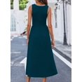 thumbnail image 2 of Teal Blue Solid Slant Pocket A-Line Maxi Dress For Women, 2 of 6