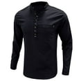thumbnail image 3 of SWSMCLT Men's Long Sleeve Shirt Fitted Top Soft Spring Fall Cotton Blouse Linen Henley Button Crew Neck Light Black X-Large, 3 of 4